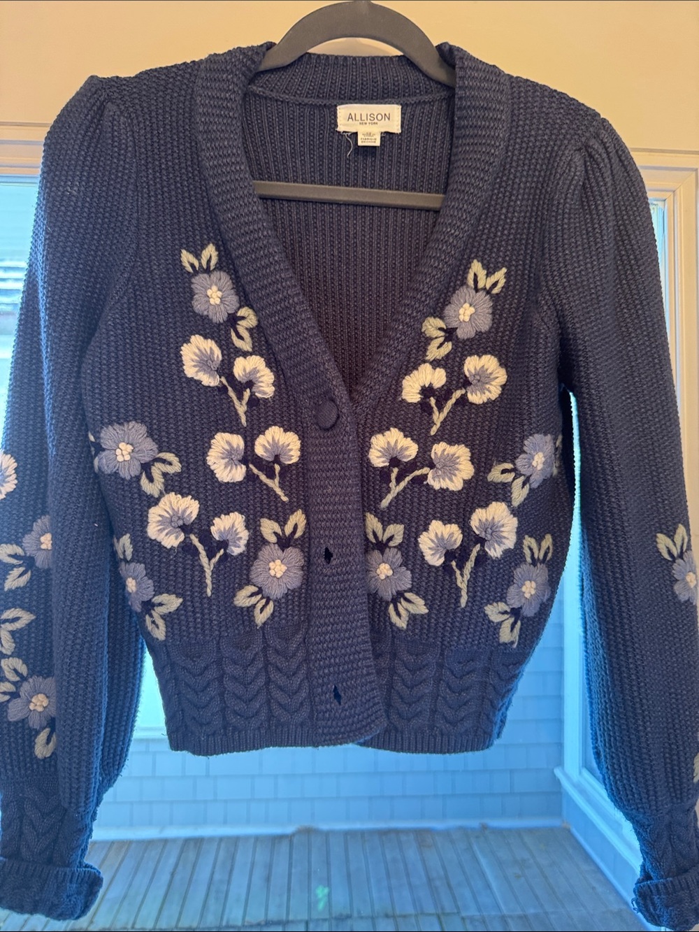 Allison Navy Floral Embroidered V-Neck Cardigan